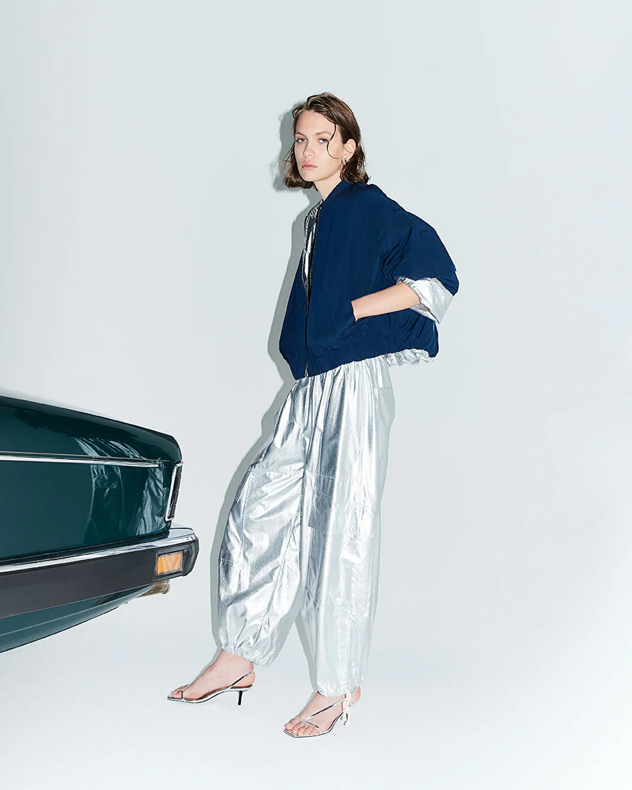 Pechino-a Pantalone Laminato Argento